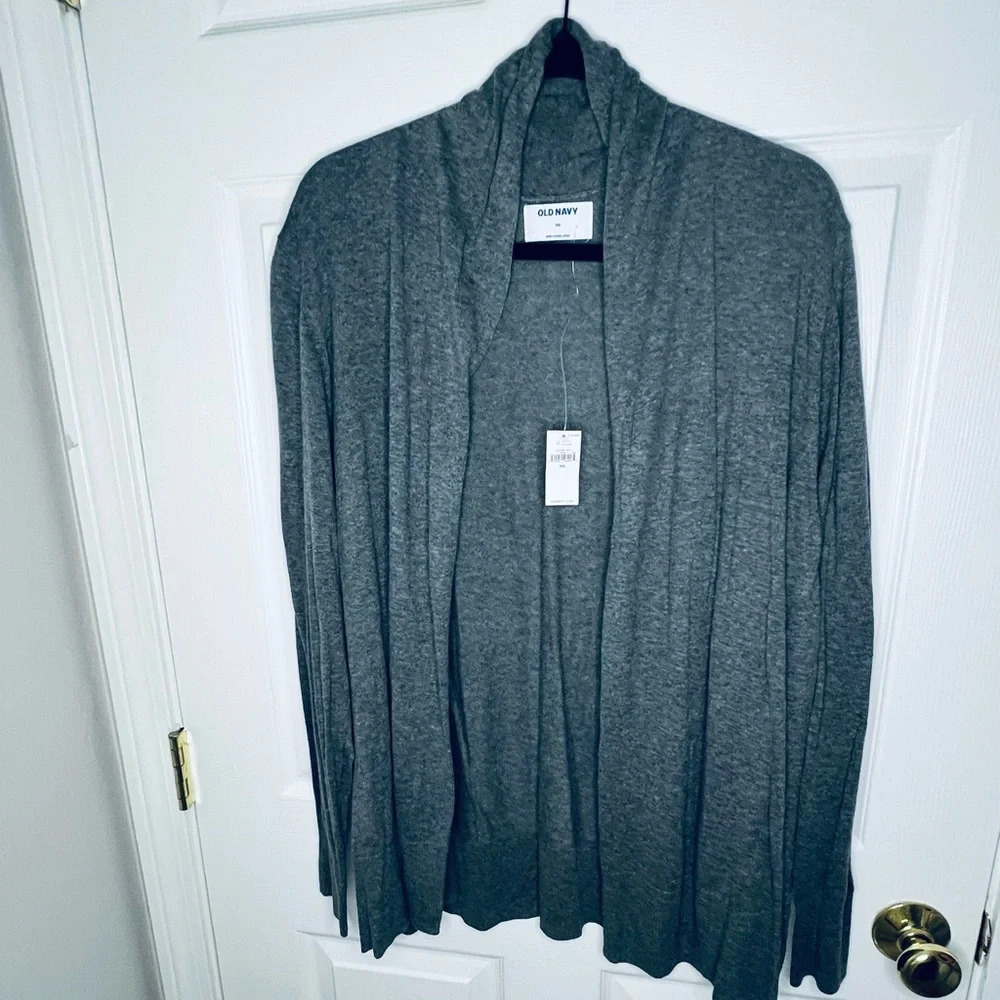 NWT- Old Navy Short Shawl-Collar Open Front Sweater,  Size XXL (20), Dark Gray - Picture 2 of 4